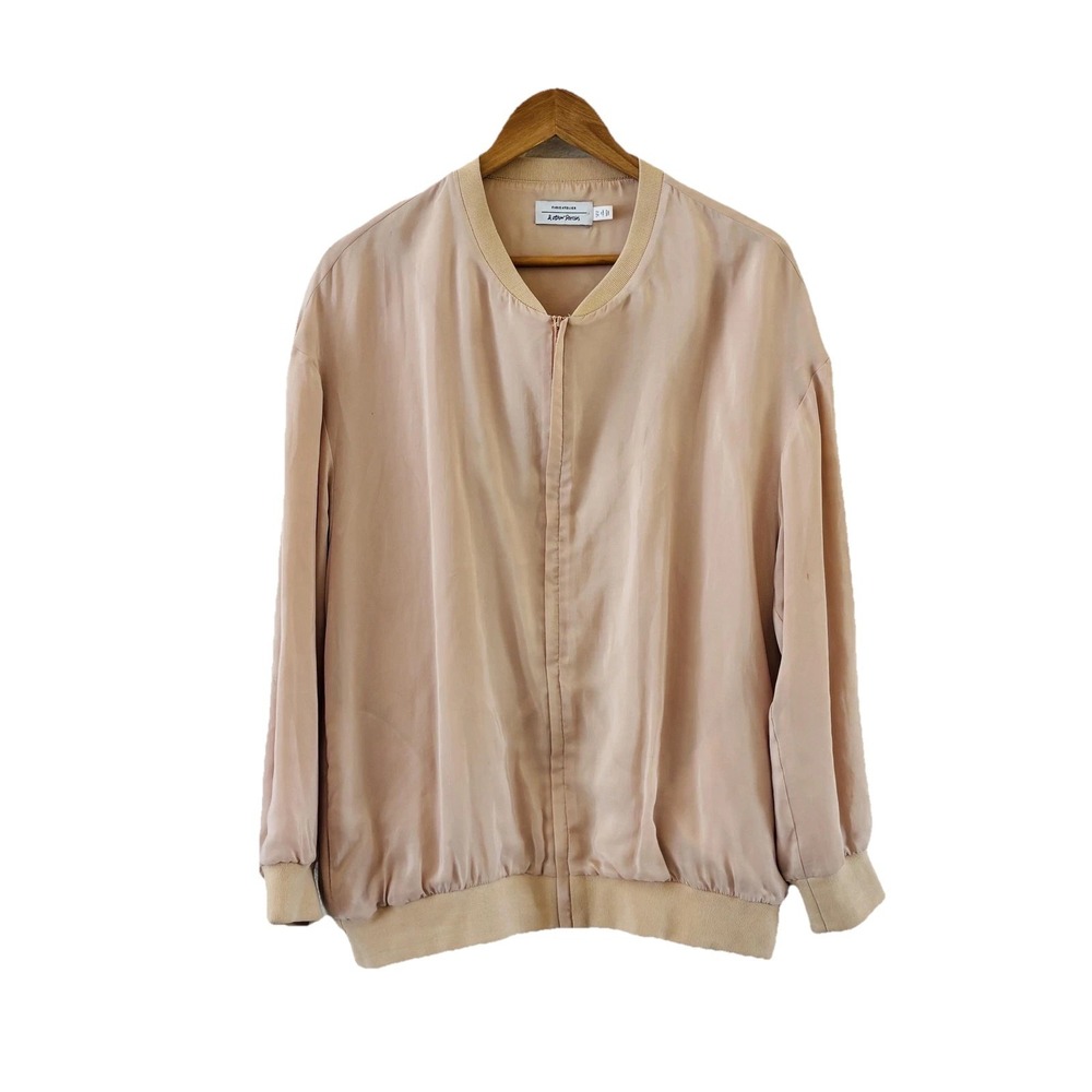 & Other Stories Paris Atelier Bomber Jacket Womens Size 10 Beige Satin Full Zip